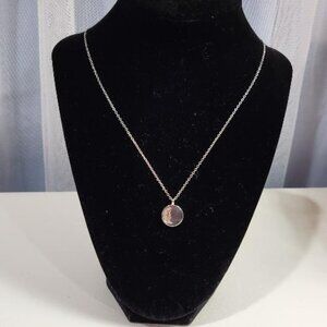 Layers Necklace with CZ Crescent Moon Pendant Silver toned